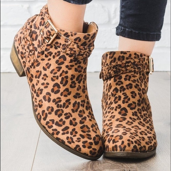 Weeboo ankle braided strap leopard bootie - Picture 1 of 10